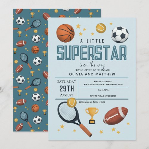 Boys Cute Blue Sports Superstar Baby Shower