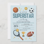 Boys Cute Blue Sports Superstar Baby Shower Invitation (Front)