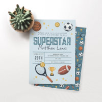 Boys Cute Blue Sports Superstar Kids 2nd Birthday