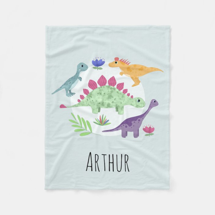 Boys Cute Blue T Rex Dinosaur Cartoon Name Kids Fleece Blanket Zazzle Com