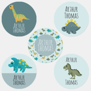 Boys Cute Blue T-Rex Dinosaur Cartoon Name School Kids' Labels