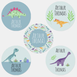Boys Cute Blue T-Rex Dinosaur Cartoon Name School Kids' Labels