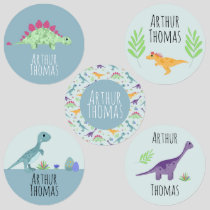 Boys Cute Blue T-Rex Dinosaur Cartoon Name School Kids' Labels