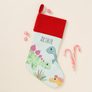 Boys Cute Blue T-Rex Dinosaur Kids Personalized Christmas Stocking