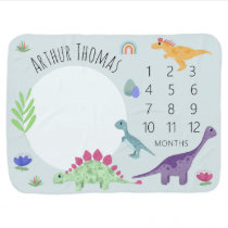 Boys Cute Blue T-Rex Dinosaur & Name Milestone Baby Blanket Boys Cute Blue T-Rex Dinosaur & Name Milestone Baby Blanket