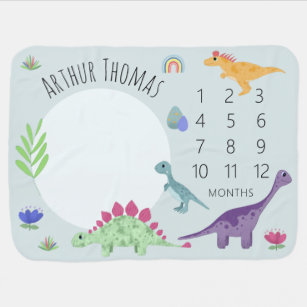 Dinosaurs Baby Toddler Blanket Can Be Personalized 28x44 White 