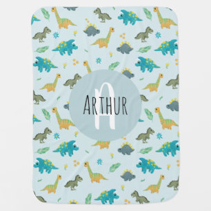 Boys Cute Blue T-Rex Jungle Dinosaur Pattern Baby Blanket
