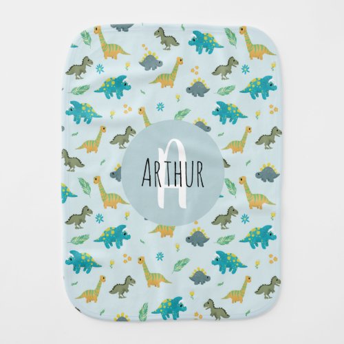 Boys Cute Blue T_Rex Jungle Dinosaur Pattern Baby Burp Cloth