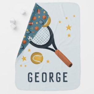 Boys Cute Blue Tennis Sports Baby Blanket