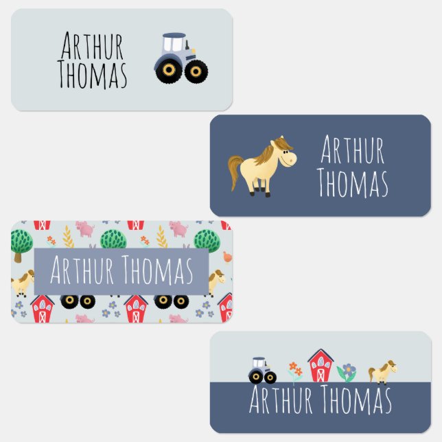 Boys Cute Blue Tractor Preschool Kindergarten Kids' Labels (Group)