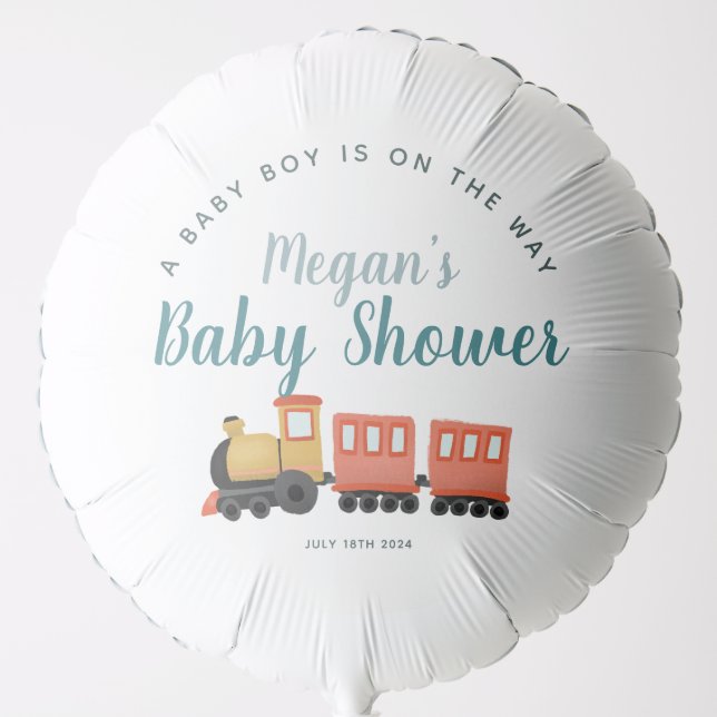 Boys Cute Blue Train Baby Shower Balloon (Front)