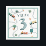 Boys Cute Blue Train Tracks Kids Birthday Napkins<br><div class="desc">This cute and modern transport-themed kids birthday napkin design features a blue train travel illustration, with trains, tracks, and greenery in a white background. The napkin can be personalized with your boys name and age, the perfect travel-themed addition to your toddler or child’s birthday party. This napkin is set for...</div>