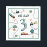 Boys Cute Blue Train Tracks Kids Birthday Napkins<br><div class="desc">This cute and modern transport-themed kids birthday napkin design features a blue train travel illustration, with trains, tracks, and greenery in a white background. The napkin can be personalized with your boys name and age, the perfect travel-themed addition to your toddler or child’s birthday party. This napkin is set for...</div>