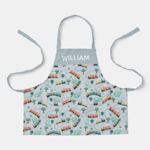 Boys Cute Blue Train Travel Pattern Kids Apron