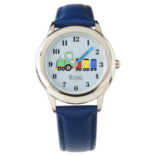 Boys Cute Blue Train with Name Kids Wrist Watch