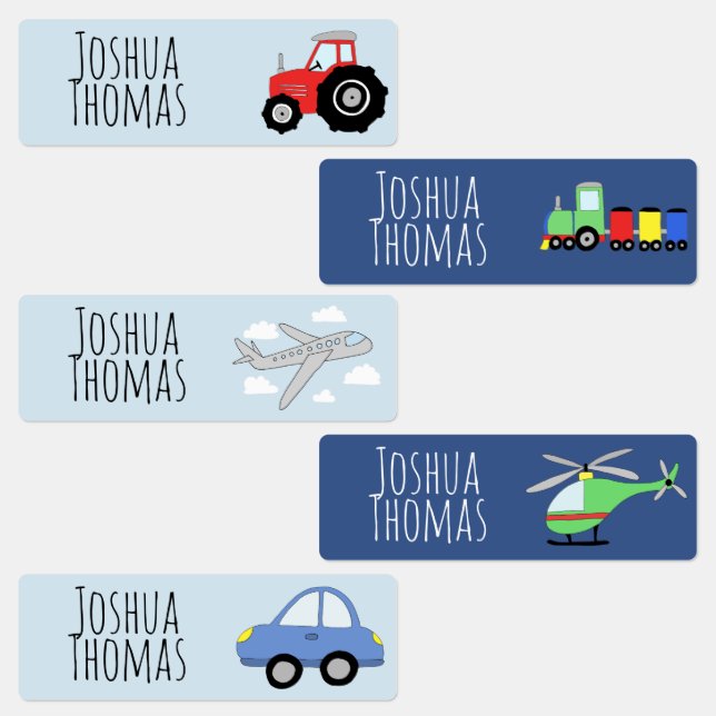 Boys Cute Blue Transport Kindergarten Preschool Kids' Labels (Group)