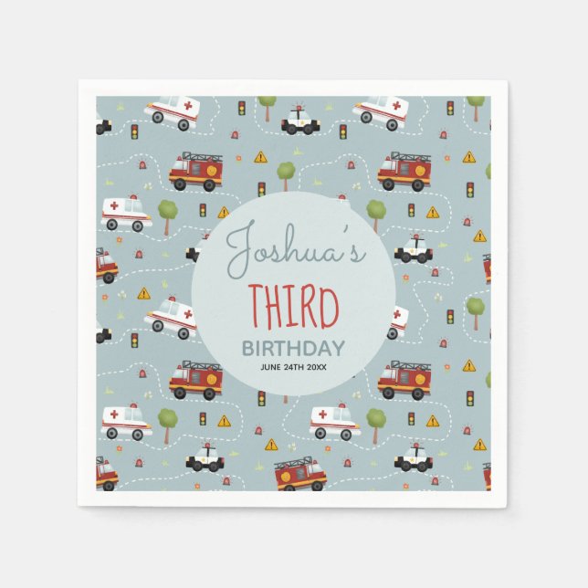 Boys Cute Blue Transport Pattern Birthday Kids Napkins (Front)