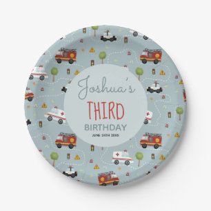 Boys Cute Blue Transport Pattern Birthday Kids Paper Plates