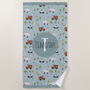 Boys Cute Blue Transport Pattern Kids Beach Towel