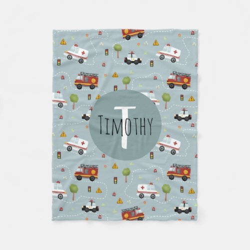 Boys Cute Blue Transport Pattern Kids Fleece Blanket