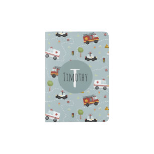 Boys Cute Blue Transport Pattern Kids Passport Holder