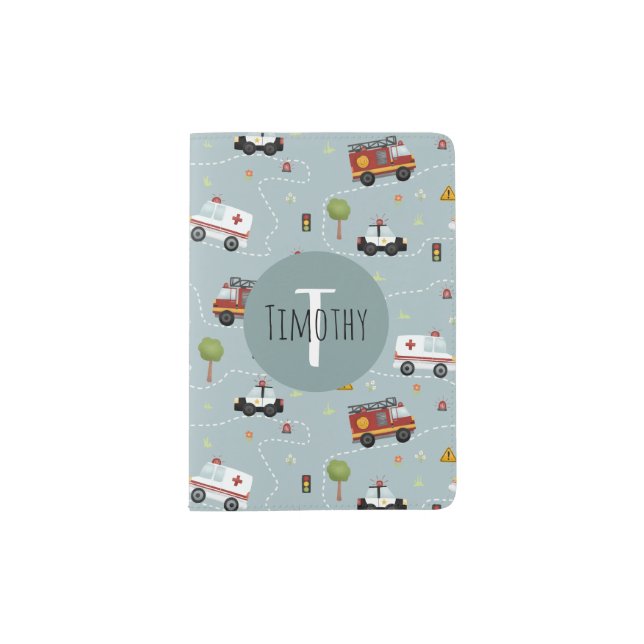 Boys Cute Blue Transport Pattern Kids Passport Holder (Front)