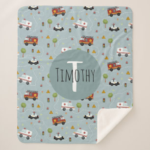 Boys Cute Blue Transport Pattern Kids Sherpa Blanket