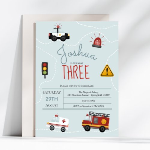 Boys Cute Blue Transport Toddler Birthday Invitation