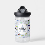 Boys Cute Blue Transport Train Car Kids School Water Bottle<br><div class="desc">This cute blue custom kids water bottle design features a blue cartoon transport pattern, with cars, pickup trucks, trains, airplanes, diggers, tractors, and helicopters. There is also space for you to add your boys name and monogram in a beautiful font. The perfect transport-themed addition to your child's back-to-school or kindergarten...</div>