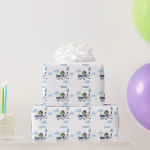 Boys Cute Blue Travel Airplane Kids 1st Birthday Wrapping Paper