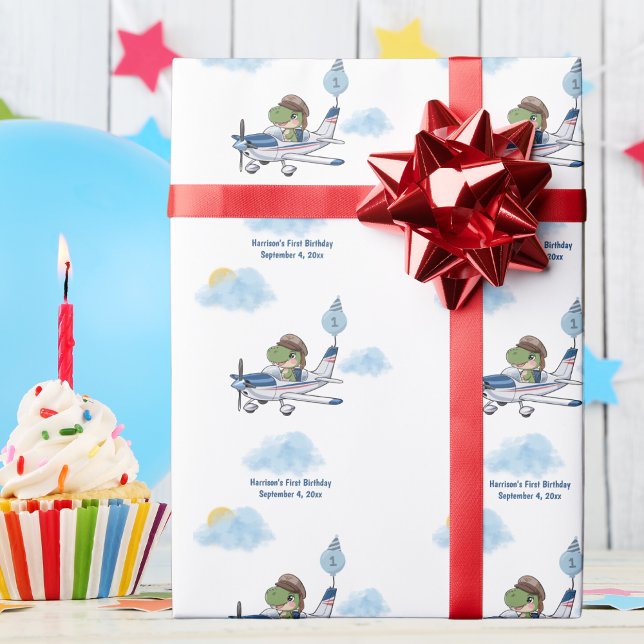Boys Cute Blue Travel Airplane Kids 1st Birthday Wrapping Paper (Creator Uploaded)