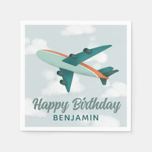 Boys Cute Blue Travel Airplane Kids Birthday Napkins