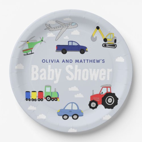 Boys Cute Blue Travel Car Baby Shower Paper Plates