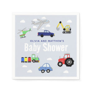 Boys Cute Blue Travel Vehicle Baby Shower Napkins