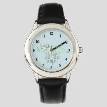 Boys Cute Blue Triceratops Dinosaur & Name Kids Watch
