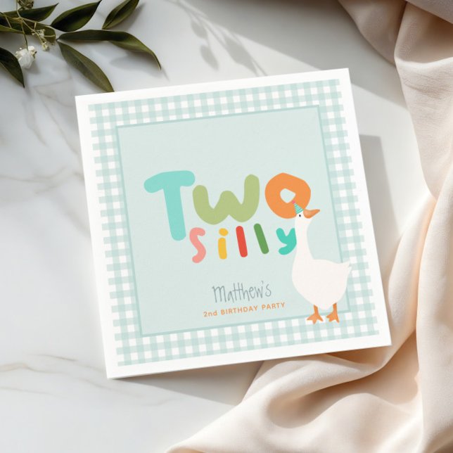 Boys Cute Blue Two Silly Goose Second Birthday Napkins (Creator Uploaded)