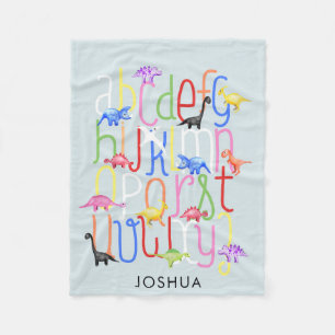 Boys Cute Blue Watercolor Dinosaur Alphabet Kids Fleece Blanket