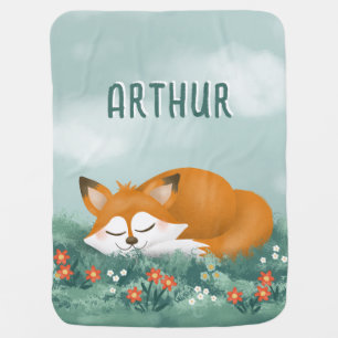 Boys Cute Blue Whimsical Woodland Fox Baby Blanket