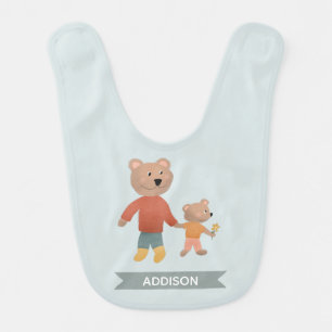 Boys Cute Blue Woodland Baby Bear Bib