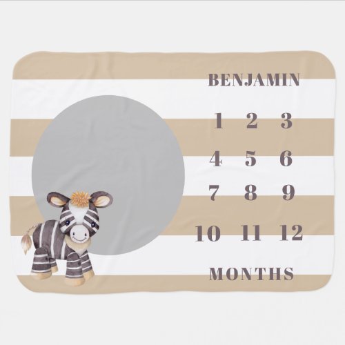 Boys Cute Boho Zebra Monthly Milestone Baby Blanket