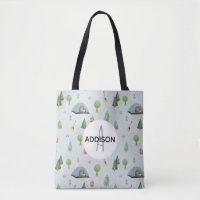 Boys Cute Camping Bear Pattern and Name Kids