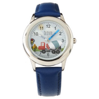 Boys Cute Cement Mixer On Road Kids Watch by Simply_Baby at Zazzle