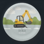 Boys Cute Construction Digger Kids Birthday Paper Plates<br><div class="desc">This cute and modern boys birthday paper plate design features a yellow digger (excavator) and a place for you to add your child's name and age. Perfect for any little boy dreaming of being a construction builder!</div>
