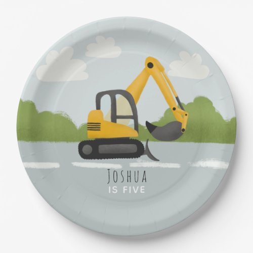 Boys Cute Construction Digger Kids Birthday Paper Plates