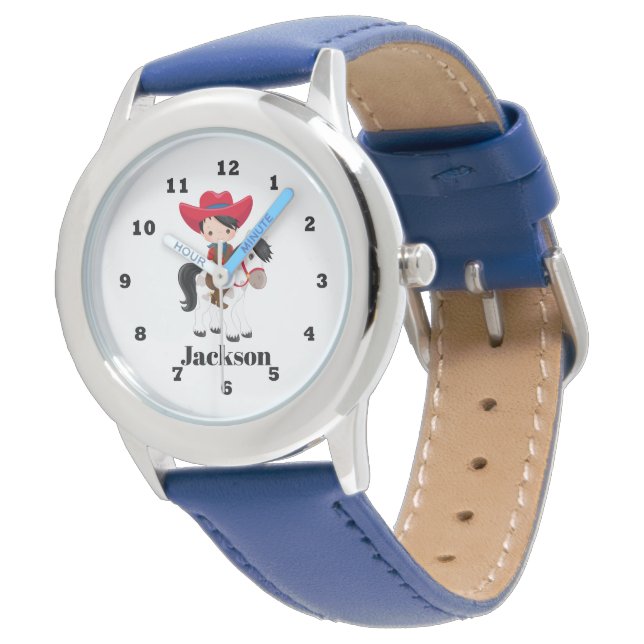 Boys cute cowboy add name watch (Angled)