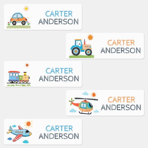 Boys Cute Crayon Transport Kindergarten Preschool  Kids Labels