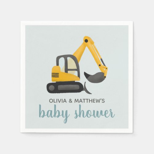 Boys Cute Digger Baby Shower Napkins