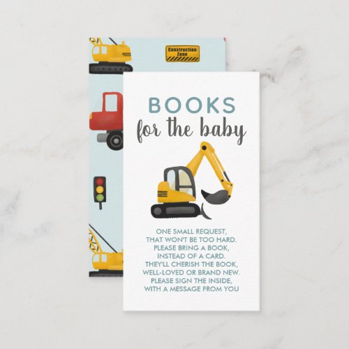 Boys Cute Digger Books For Baby Enclosure Card
