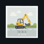 Boys Cute Digger Kids Birthday Napkins<br><div class="desc">This cute and modern boys birthday napkin design features a yellow digger (excavator) and a place for you to add your child's name and age. Perfect for any little boy dreaming of being a construction builder!</div>