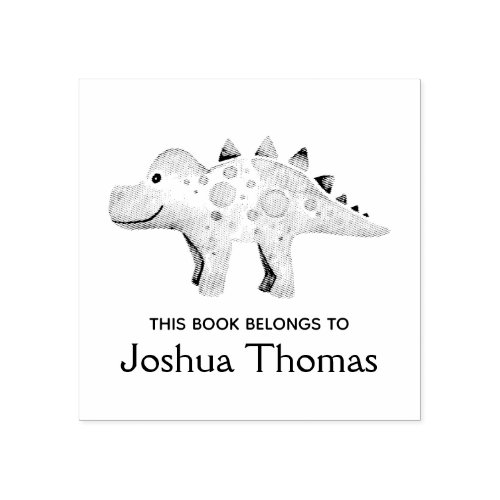 Boys Cute Dinosaur and Name Kids Bookplate Rubber Stamp